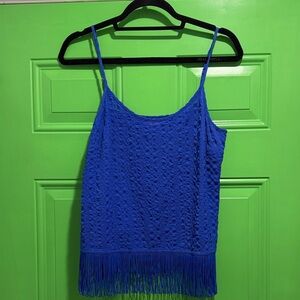Lilly Pulitzer Blue Textured Camisole with Fringe